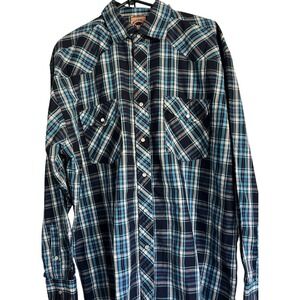 Chute 17 Pearl Snap‎ Shirt Blue Purple Blue Plaid Western Cowboy XL Lightweight